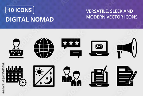 Digital Nomad Glyph Icons Set