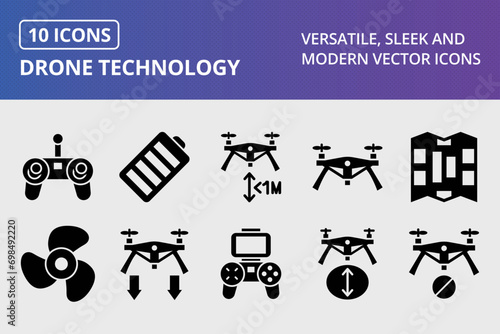 Drone Technology Glyph Icons Set