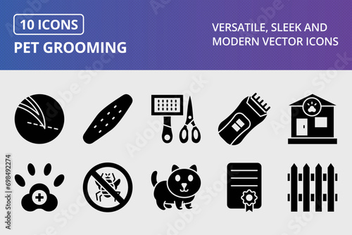 Pet Grooming Glyph Icons Set photo