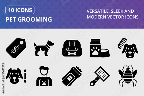 Pet Grooming Glyph Icons Set