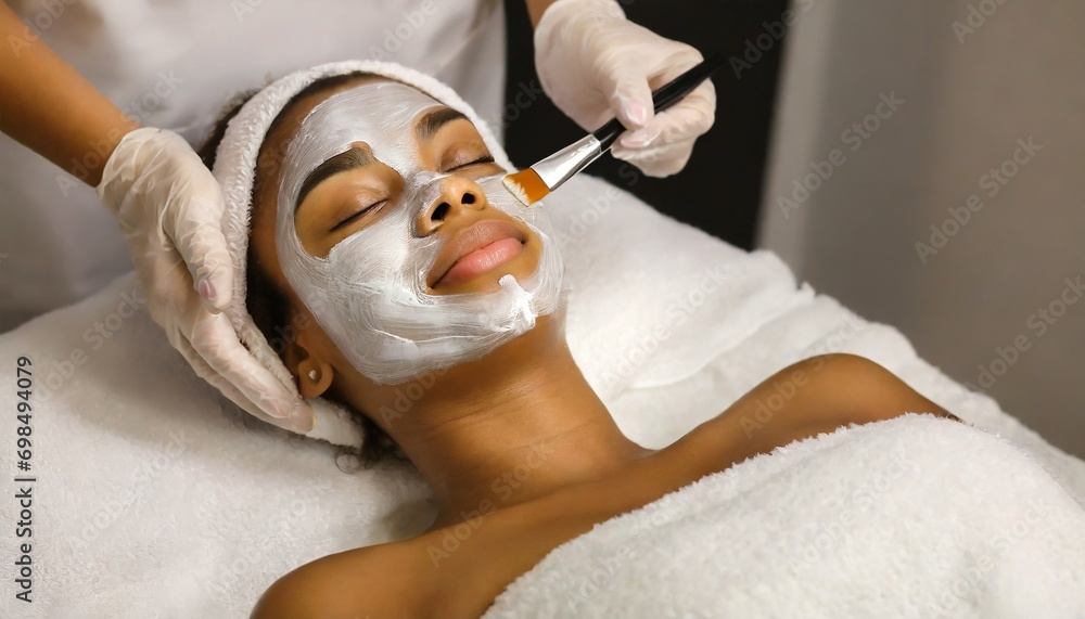 Woman receiving a Facial Clay Mask in Wellness Resort or Spa ...