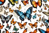 Blue and colorful butterfly on white background. Generative AI