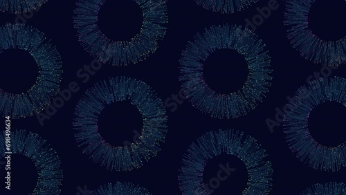 Circular pattern of dark blue lines in a spiral arrangement, composed of smaller circles. Repeated to form a larger image photo