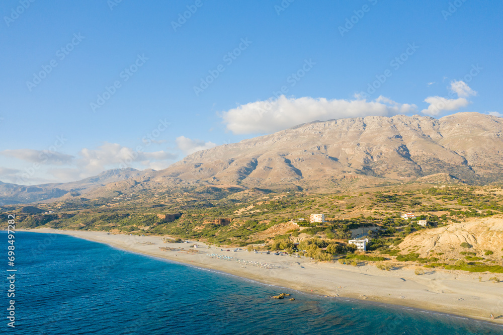 The arid mountains around Triopetra Beach , in Europe, Greece, Crete, towards Rethymno, By the Mediterranean Sea, in summer, on a sunny day.
