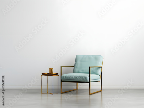 Modern chair sitting against a white wall interior generative ai