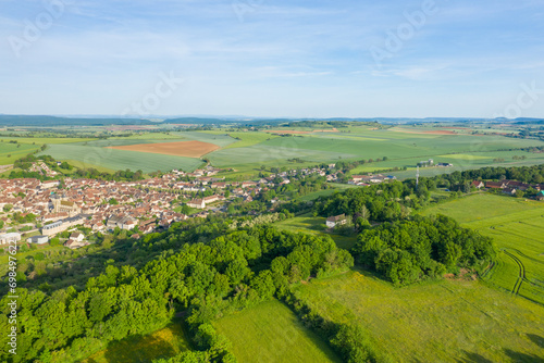 A city in the middle of the countryside in Europe, in France, in Burgundy, in Nievre, in Varzy, towards Clamecy, in Spring, on a sunny day. © Florent