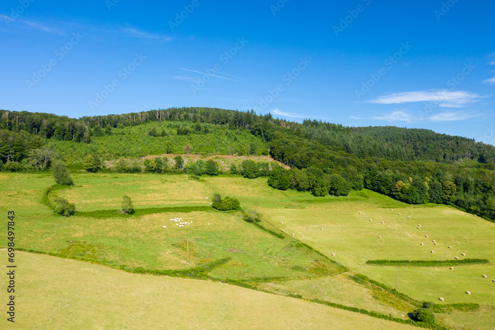 The countryside with its forests and green fields in Europe, France, Burgundy, Nievre, towards Chateau Chinon, in summer, on a sunny day. The countryside with its forests and green fields in Europe, France, Burgundy, Nievre, towards Chateau Chinon, in summer, on a sunny day.