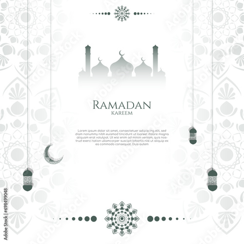 flat islamic background with mandala, crescent and lantern. vector illustration photo