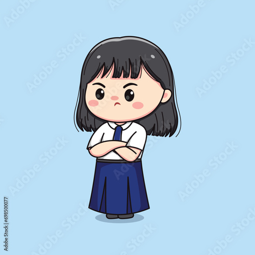 cute junior high school student girl feeling mad chibi kawaii