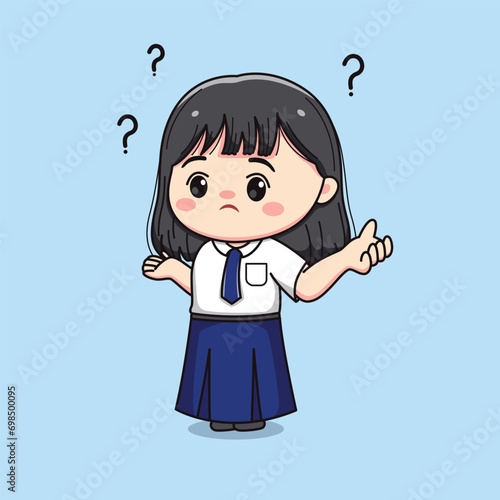 cute junior high school student girl confuse chibi kawaii
