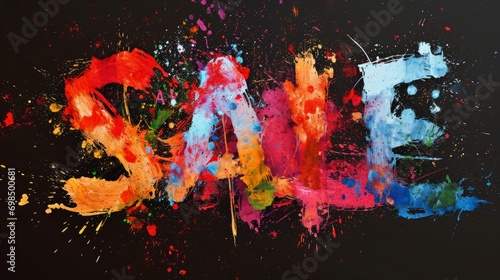 The word Sale made of colorful paint splash on black background. Art season of sales and discounts.
