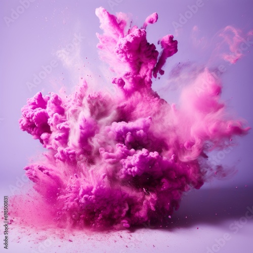 Pink paint explosion on a purple background. 3d rendering, 3d illustration.