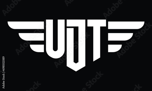 UDT three letter logo, creative wings shape logo design vector template. letter mark, word mark, monogram symbol on black & white.	 photo
