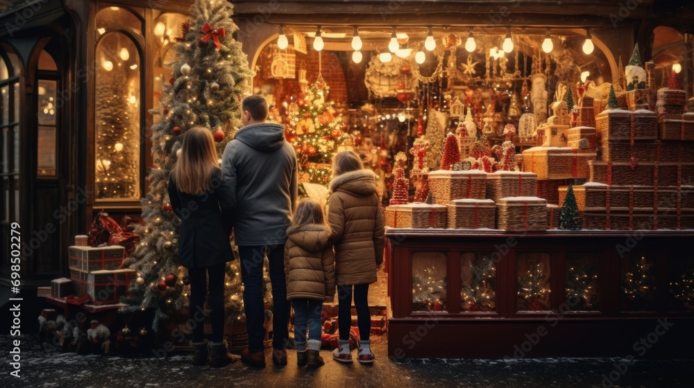 caucasian family shopping at christmas market caucasian family shopping at christmas market