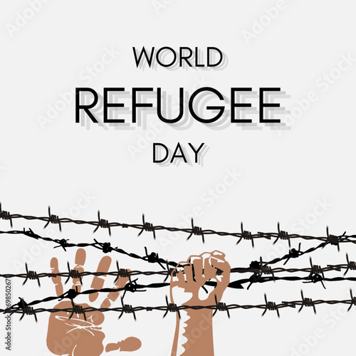 Inspirational vector design for World Refugee Day, depicting the journey of refugees with sensitivity and grace, fostering awareness and a call to support displaced individuals.