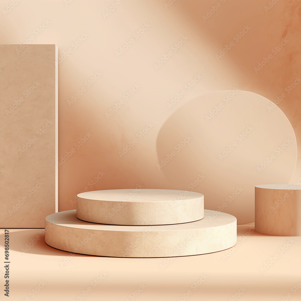 Wooden product display podium with brown background, Minimalistic nature background, Template design for cosmetics, beauty, nature product showcase, poster, banner, cover design, AI generated. Wooden product display podium with brown background, Minimalistic nature background, Template design for cosmetics, beauty, nature product showcase, poster, banner, cover design, AI generated.