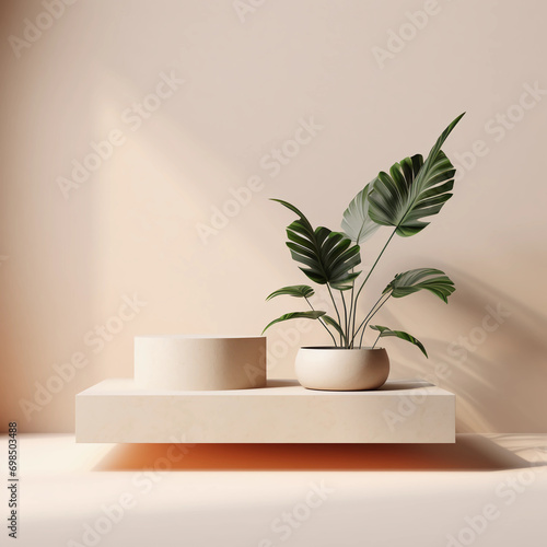 3D pastel podium display, Modern pedestal design for product showcase presentation, zen, studio lighting, AI generated.