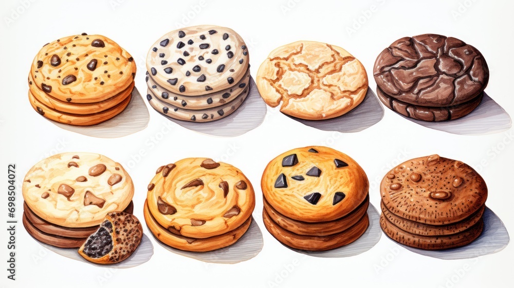  a bunch of cookies sitting on top of a white table next to each other on top of a white surface.