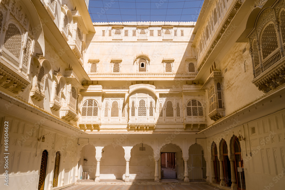 The Great Courtyard of Junagarh Fort in Asia, India, Rajasthan, Bikaner, in summer on a sunny day.