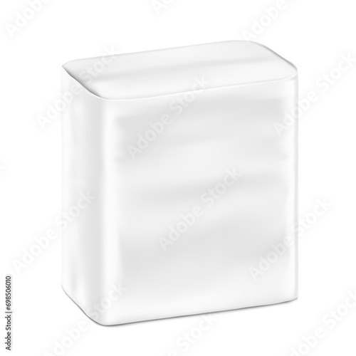 Packaging bag mockup. Suite for the presentation of pads, diaper, wet wipes, etc. Vector illustration isolated on white background. Half side view. Ready for your design. EPS10.