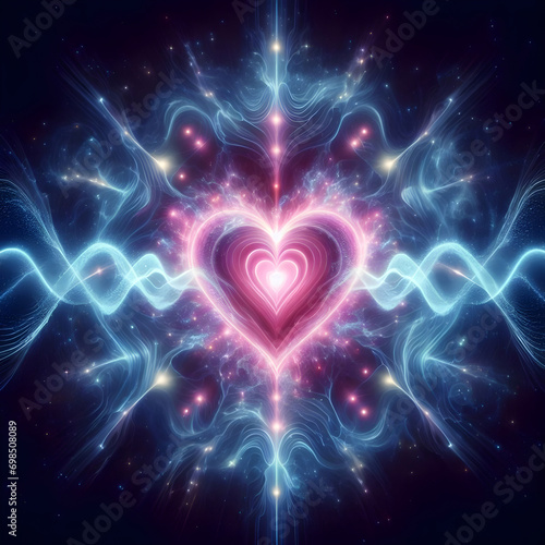 Psychic waves emanating from heart-shaped energy, symbolizing the power of unconditional love in spiritual growth. photo