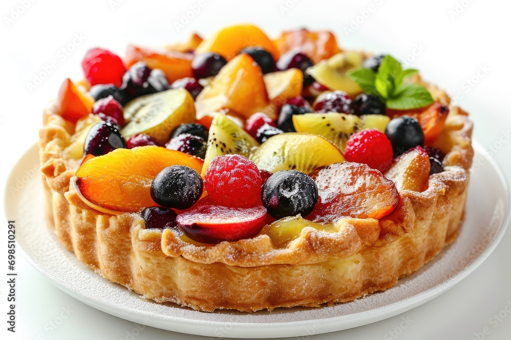 Fruit Cake, Exquisite Round Tart, Pastry with Vanilla Sugar, Sour Cream Fruit and Berry Cake Fruit Cake, Exquisite Round Tart, Pastry with Vanilla Sugar, Sour Cream Fruit and Berry Cake