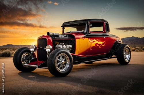 Beautiful hot rod vintage redcar, automotive wallpaper, background, template © Karlo