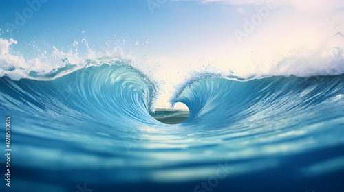 Heart shaped waves in light blue sea, Valentine's Day background
