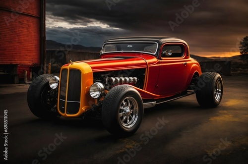 Obraz na płótnie Beautiful hot rod vintage orange car, automotive wallpaper, background, template w salonie