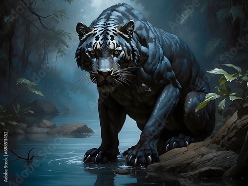 Black jaguar portrait illustration, animal and wildlife wallpaper, background