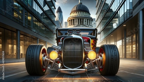 Beautiful hot rod vintage car, automotive wallpaper, background, template