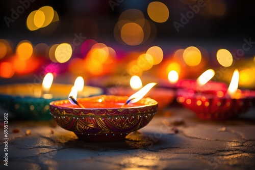 Traditional oil lamp on diwali festival.