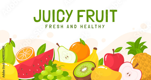 Hand drawn juicy fruit pieces on white background