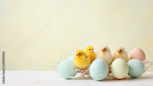 Easter eggs and flowers on blue background. This asset is suitable for Easter greeting cards, spring festival promotions, and seasonal social media posts.