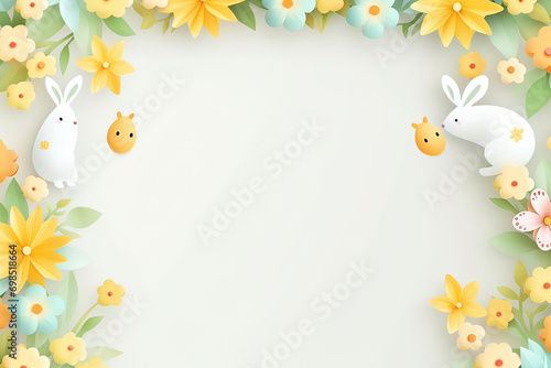 easter background with colorful eggs and flowers on white background.happy Easter  spring  farm   holiday festive scene   greeting cards  posters  .Easter holiday card concept.copy space