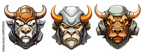 set of fighting cow head mascots photo