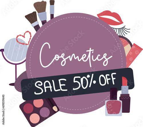 Beauty makeup vector concept of banner. Cosmetic sale on the flat style