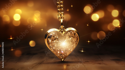 Glowing shiny gold heart keychain photo