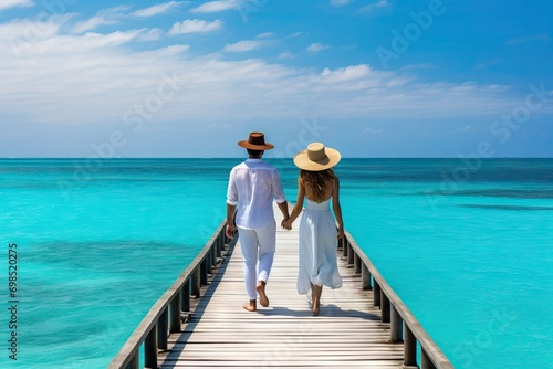 Romantic Getaway: Elegant Couple on a Lakshadweep Pier generative ai