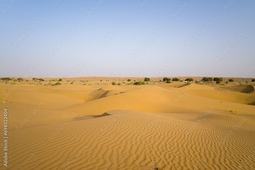 The desert in Asia, India, Rajasthan, Jaisalmer in summer on a sunny day.