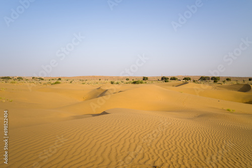 The desert in Asia  India  Rajasthan  Jaisalmer in summer on a sunny day.