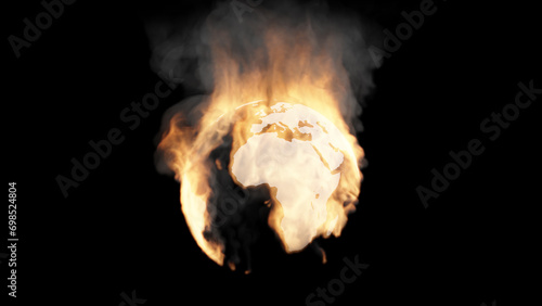 The continents of the Earth are on fire. Can be used as a video texture or background for design projects, scenes, etc.