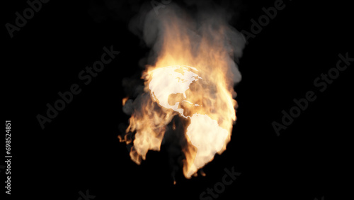 The continents of the Earth are on fire. Can be used as a video texture or background for design projects, scenes, etc.