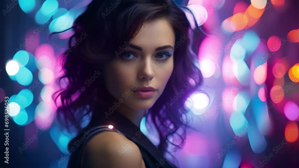 カラフルなネオンと女性,Generative AI カラフルなネオンと女性,Generative AI