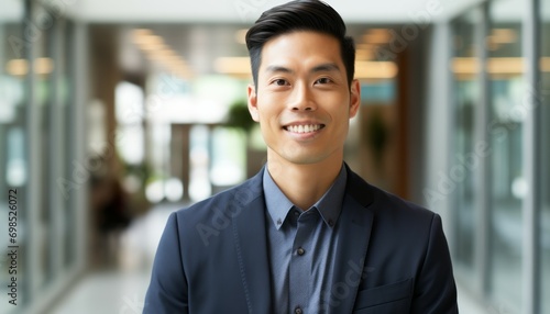 Portrait of handsome happy smiling asian businessman in office