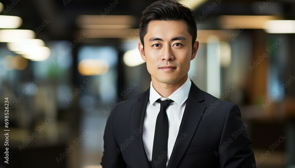 Portrait of handsome happy smiling asian businessman in office