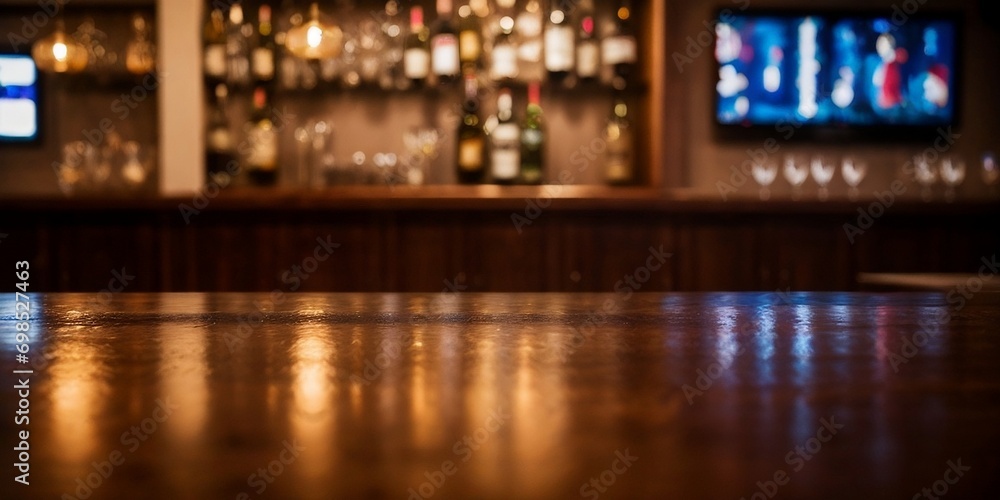 Empty bar counter with beautiful light and copy space.