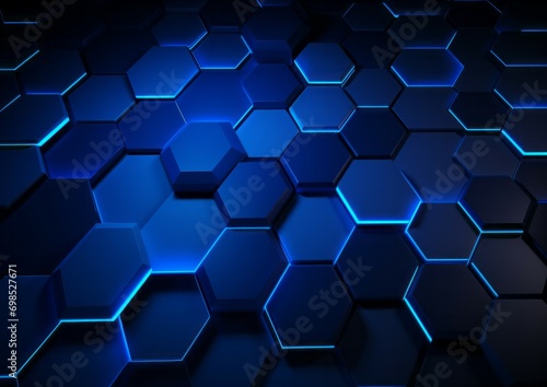 Abstract futuristic tech surface blue red neon light hexagon pattern background with light rays