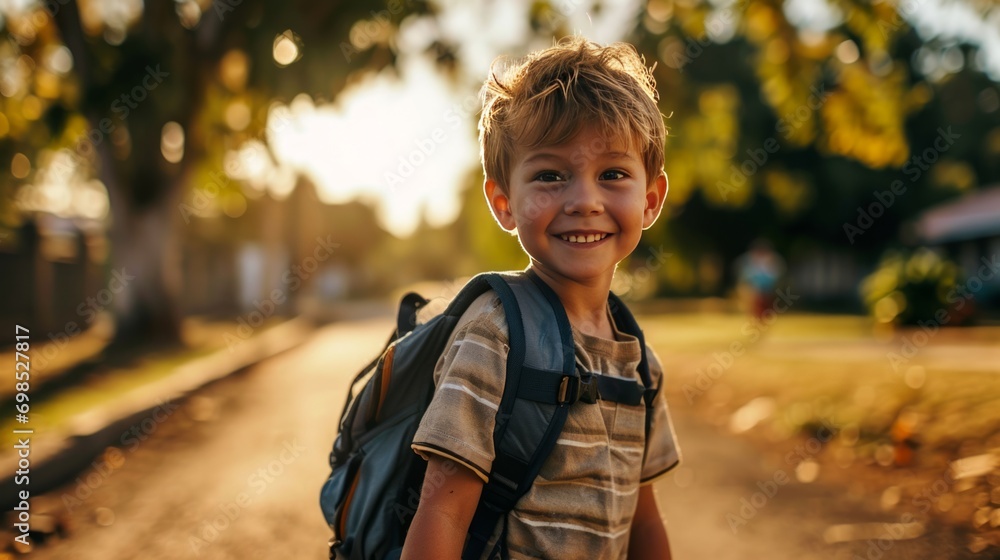 Cheerful boy with a backpack on his shoulders Cheerful boy with a backpack on his shoulders