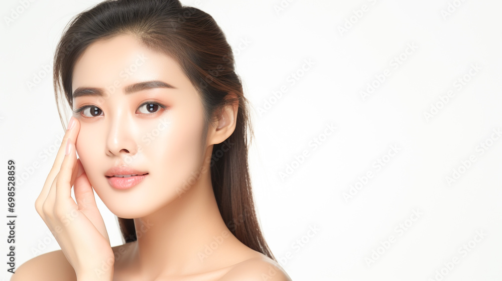 Beautiful young asian woman with clean fresh skin on white background. Facial treatment, Cosmetology, beauty and spa, face care. Copy space.
Beautiful young asian woman with clean fresh skin on white background. Facial treatment, Cosmetology, beauty and spa, face care. Copy space.